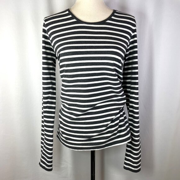 Long Tall Sally Size S Long Sleeve Cotton Jersey Tee Charcoal Gray White Stripes - Picture 1 of 12